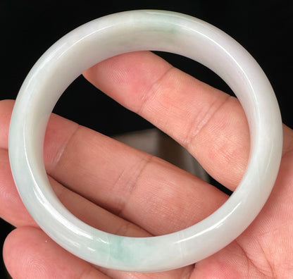 Natural Certified Burmese Jadeite Jade Bangle – Icy Milky White with Light Apple and Forest Green Hues – 58.3mm – JB082