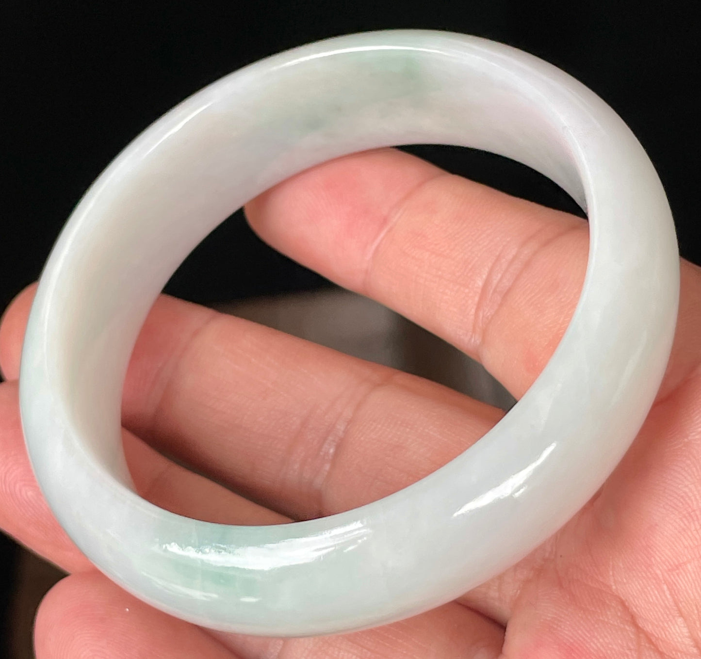 Natural Certified Burmese Jadeite Jade Bangle – Icy Milky White with Light Apple and Forest Green Hues – 58.3mm – JB082