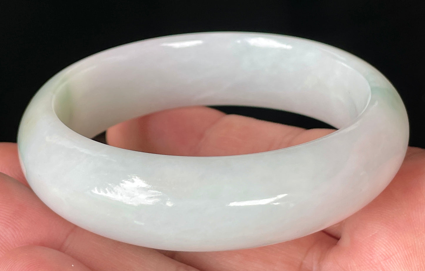 Natural Certified Burmese Jadeite Jade Bangle – Icy Milky White with Light Apple and Forest Green Hues – 58.3mm – JB082