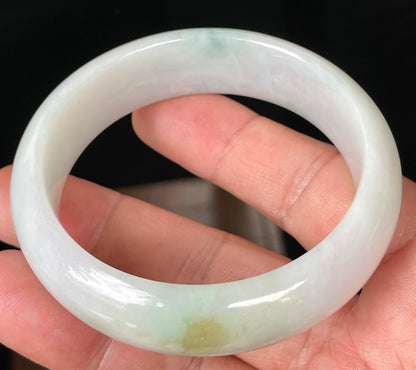 Natural Certified Burmese Jadeite Jade Bangle – Icy Milky White with Light Apple and Forest Green Hues – 58.3mm – JB082