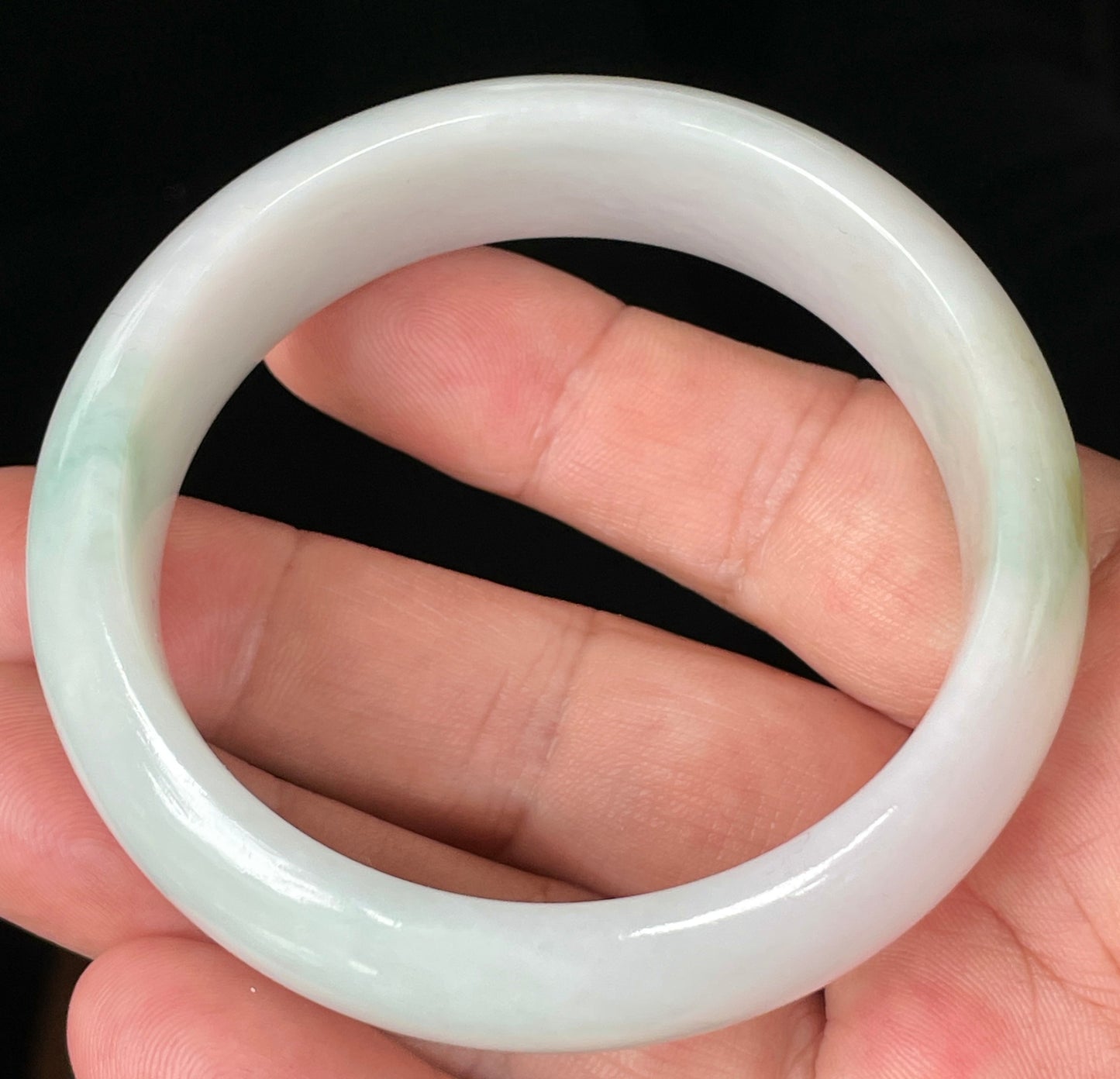 Natural Certified Burmese Jadeite Jade Bangle – Icy Milky White with Light Apple and Forest Green Hues – 58.3mm – JB082