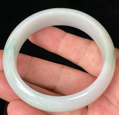 Natural Certified Burmese Jadeite Jade Bangle – Icy Milky White with Light Apple and Forest Green Hues – 58.3mm – JB082