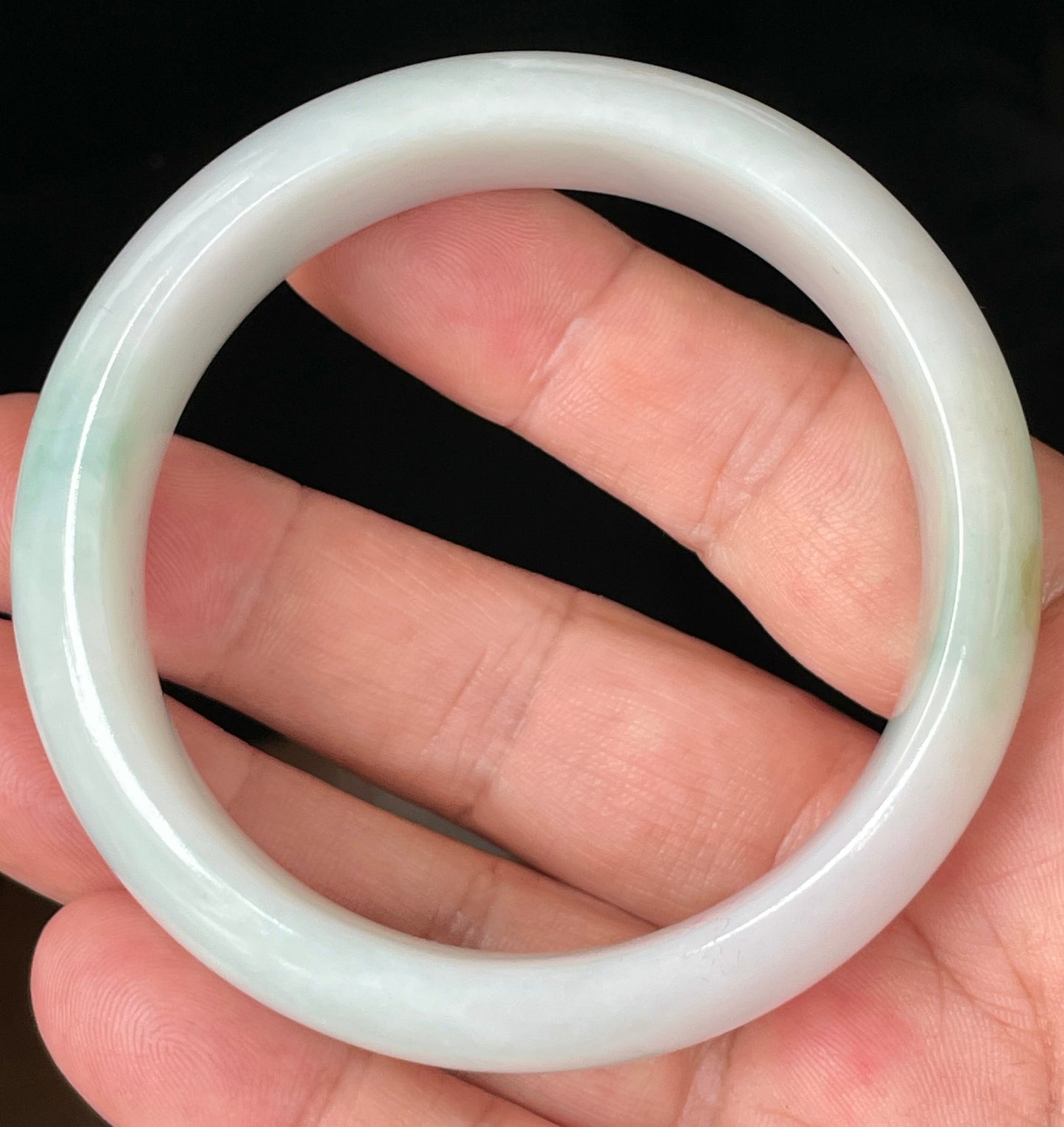 Natural Certified Burmese Jadeite Jade Bangle – Icy Milky White with Light Apple and Forest Green Hues – 58.3mm – JB082