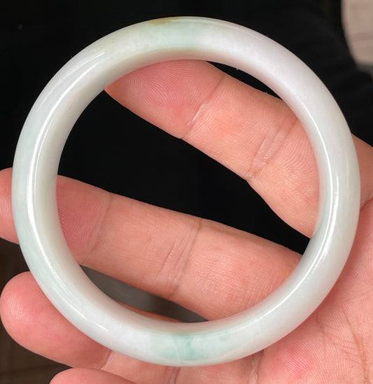 Natural Grade A Certified Burmese Jadeite Jade Bangle – Icy Milky White with Light Apple and Forest Green Hues – 58.3mm – JB082