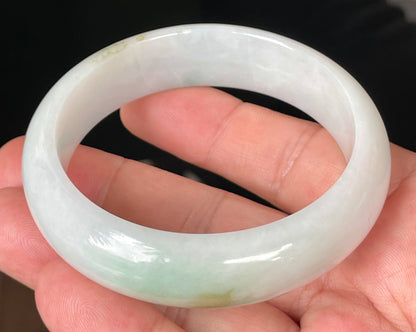 Natural Certified Burmese Jadeite Jade Bangle – Icy Milky White with Light Apple and Forest Green Hues – 58.3mm – JB082
