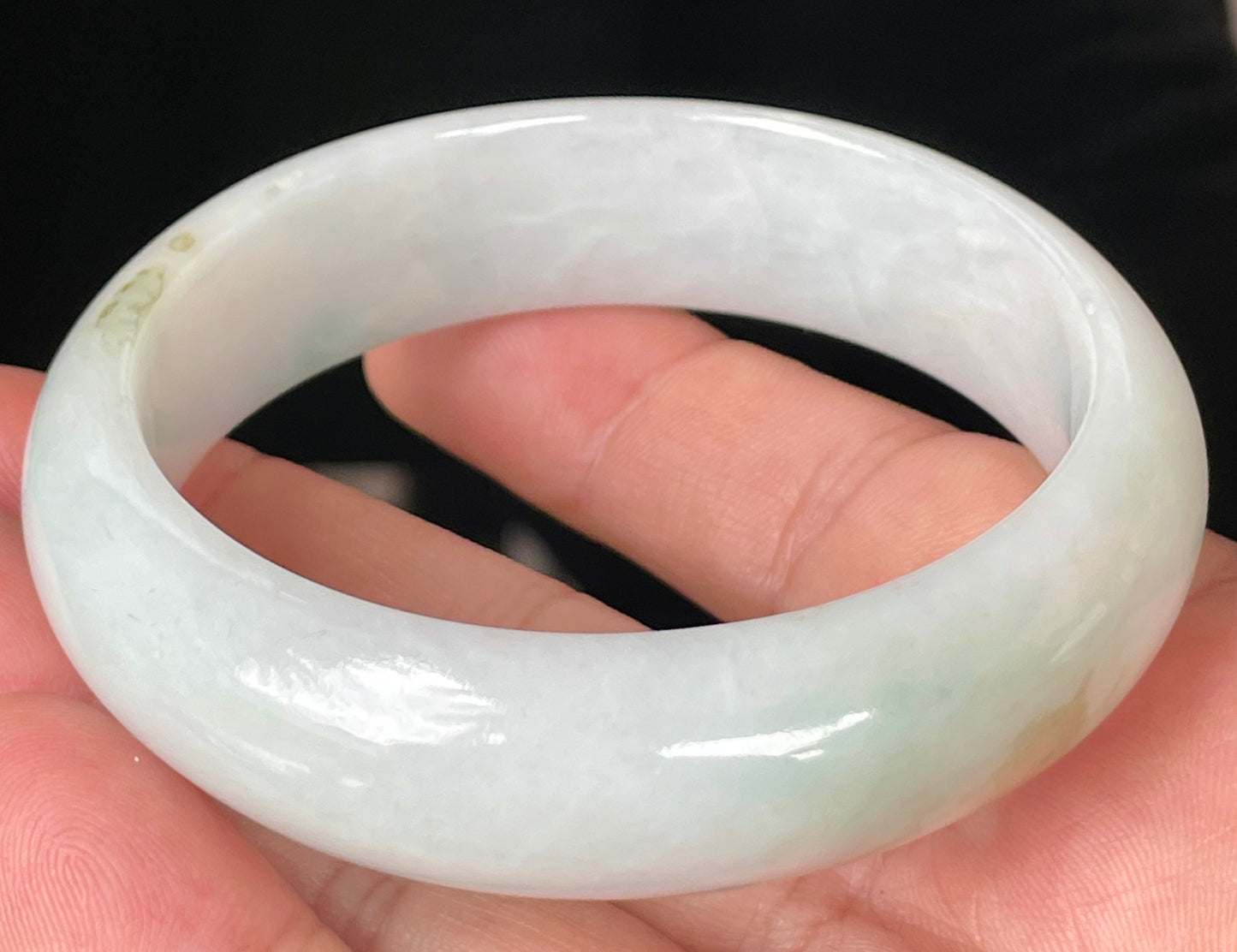 Natural Certified Burmese Jadeite Jade Bangle – Icy Milky White with Light Apple and Forest Green Hues – 58.3mm – JB082