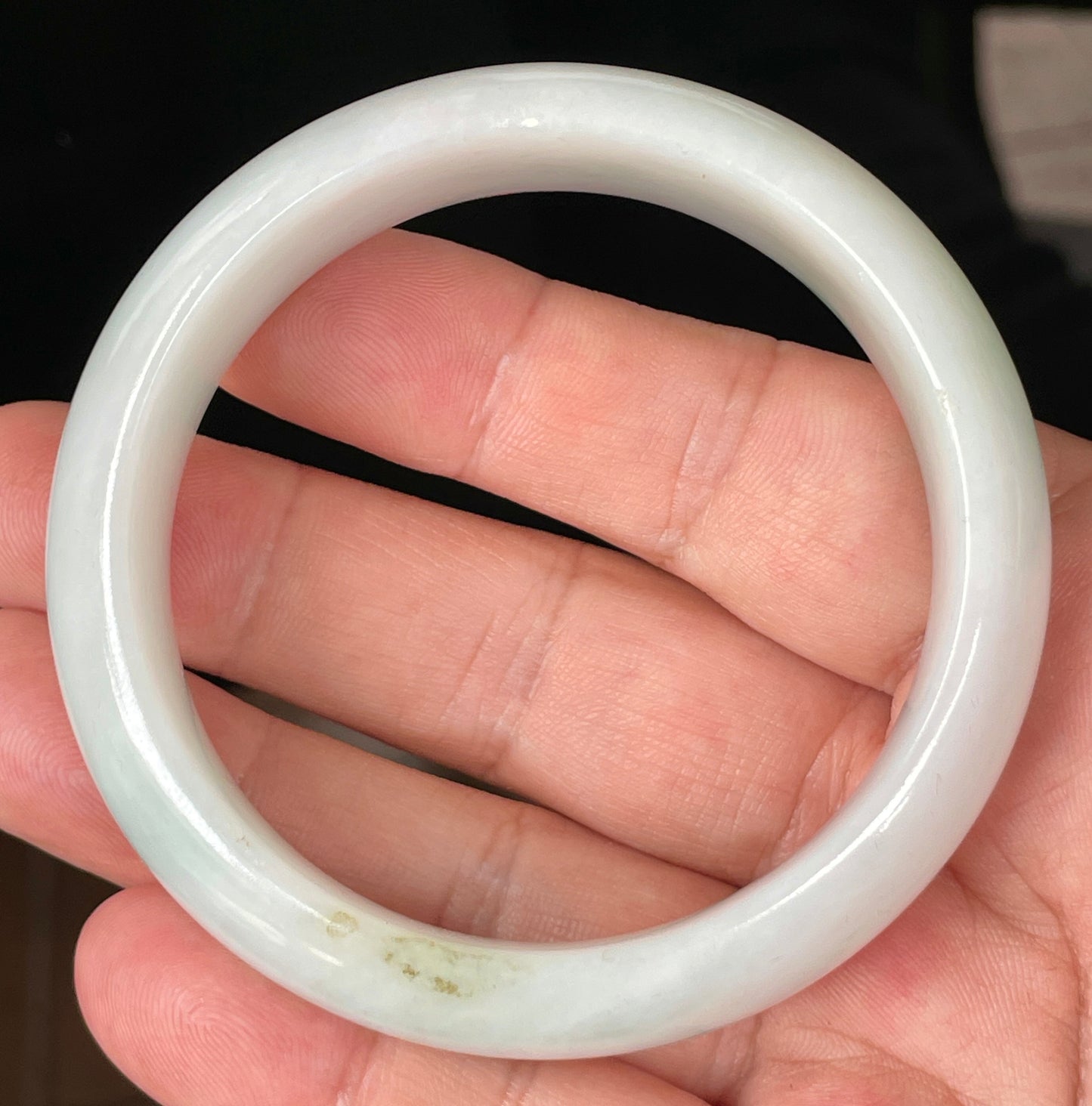 Natural Certified Burmese Jadeite Jade Bangle – Icy Milky White with Light Apple and Forest Green Hues – 58.3mm – JB082