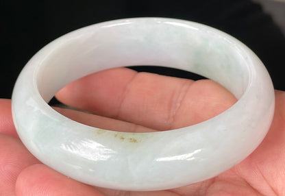 Natural Certified Burmese Jadeite Jade Bangle – Icy Milky White with Light Apple and Forest Green Hues – 58.3mm – JB082