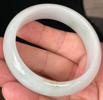 Natural Certified Burmese Jadeite Jade Bangle – Icy Milky White with Light Apple and Forest Green Hues – 58.3mm – JB082