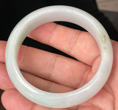 Natural Certified Burmese Jadeite Jade Bangle – Icy Milky White with Light Apple and Forest Green Hues – 58.3mm – JB082