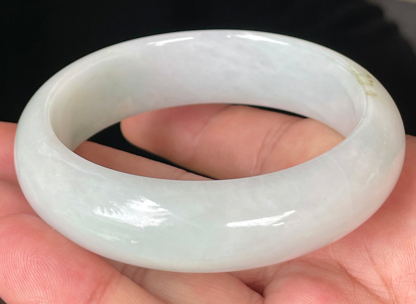 Natural Certified Burmese Jadeite Jade Bangle – Icy Milky White with Light Apple and Forest Green Hues – 58.3mm – JB082