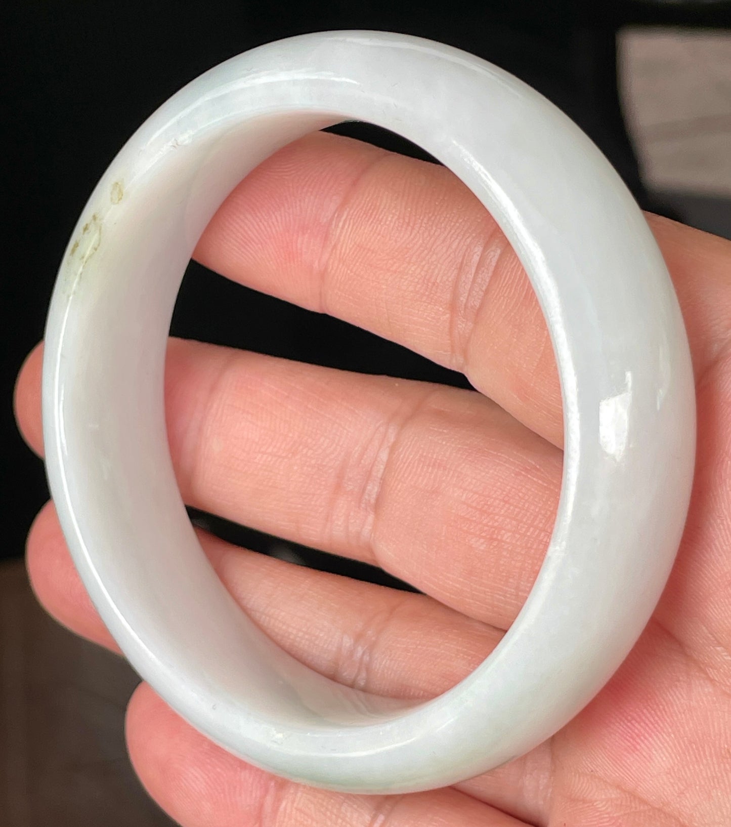 Natural Certified Burmese Jadeite Jade Bangle – Icy Milky White with Light Apple and Forest Green Hues – 58.3mm – JB082