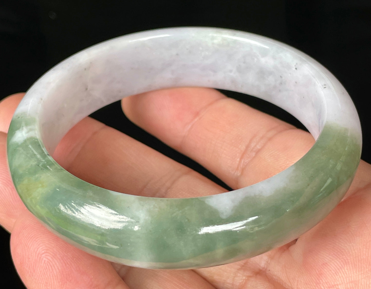Natural Certified Burmese Jadeite Jade Bangle – Icy Greyish Milky White with Apple and Imperial Green Hues – 58.5mm – JB096