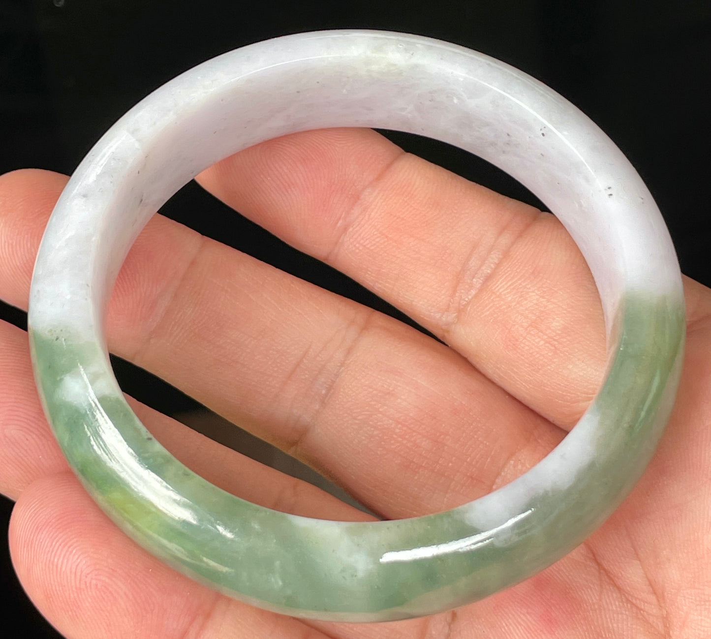 Natural Certified Burmese Jadeite Jade Bangle – Icy Greyish Milky White with Apple and Imperial Green Hues – 58.5mm – JB096