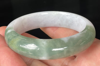 Natural Certified Burmese Jadeite Jade Bangle – Icy Greyish Milky White with Apple and Imperial Green Hues – 58.5mm – JB096