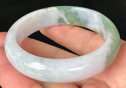 Natural Certified Burmese Jadeite Jade Bangle – Icy Greyish Milky White with Apple and Imperial Green Hues – 58.5mm – JB096