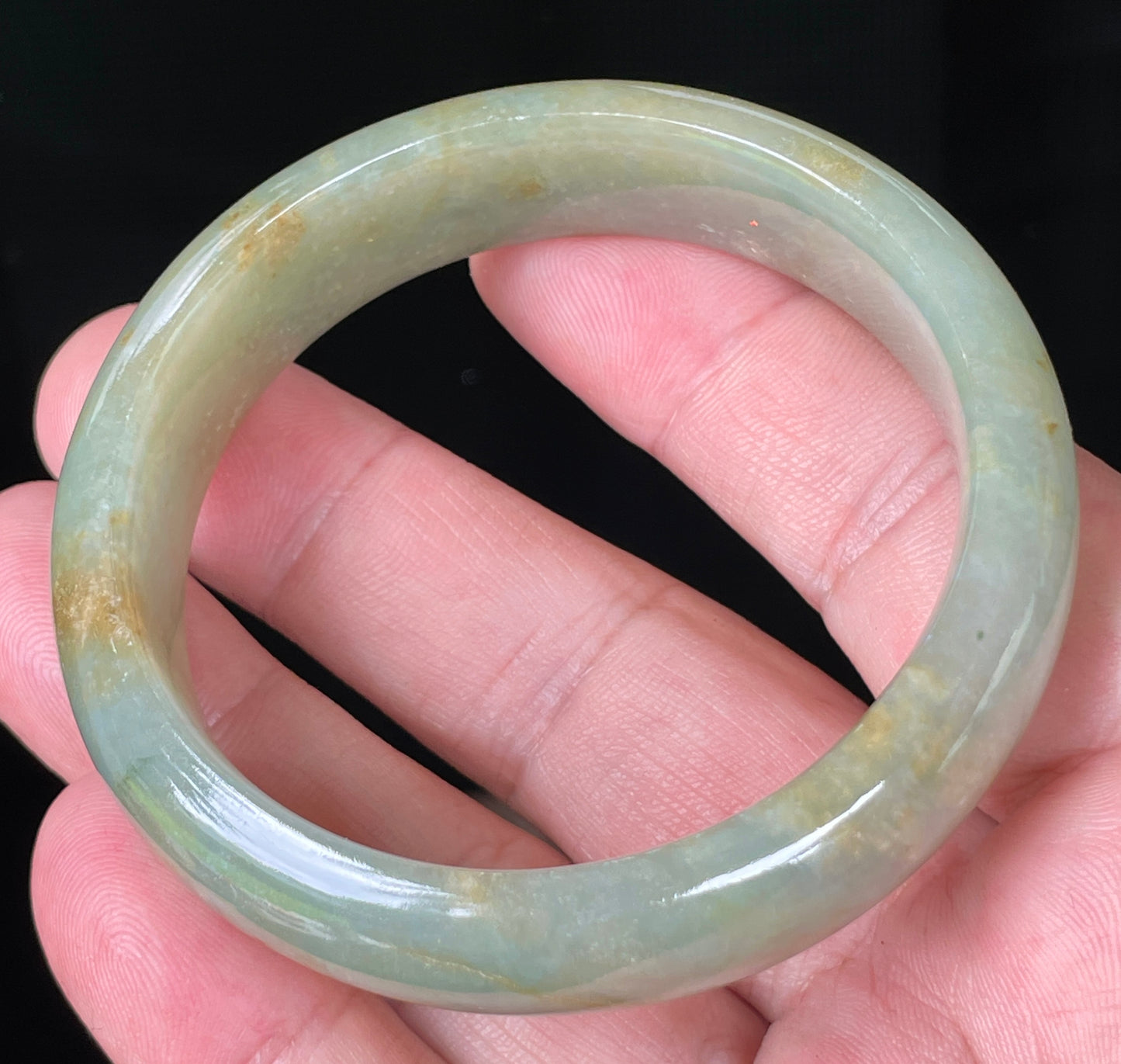 Natural Burmese Jadeite Jade Bangle – Icy Apple Green with Honey Hues – 55.2 mm – JB076