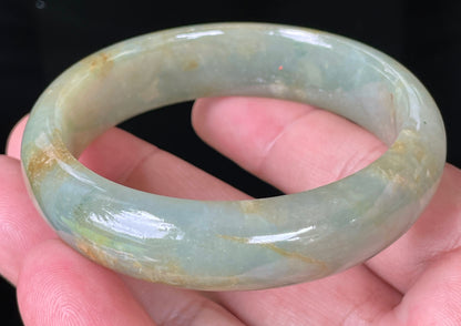 Natural Burmese Jadeite Jade Bangle – Icy Apple Green with Honey Hues – 55.2 mm – JB076