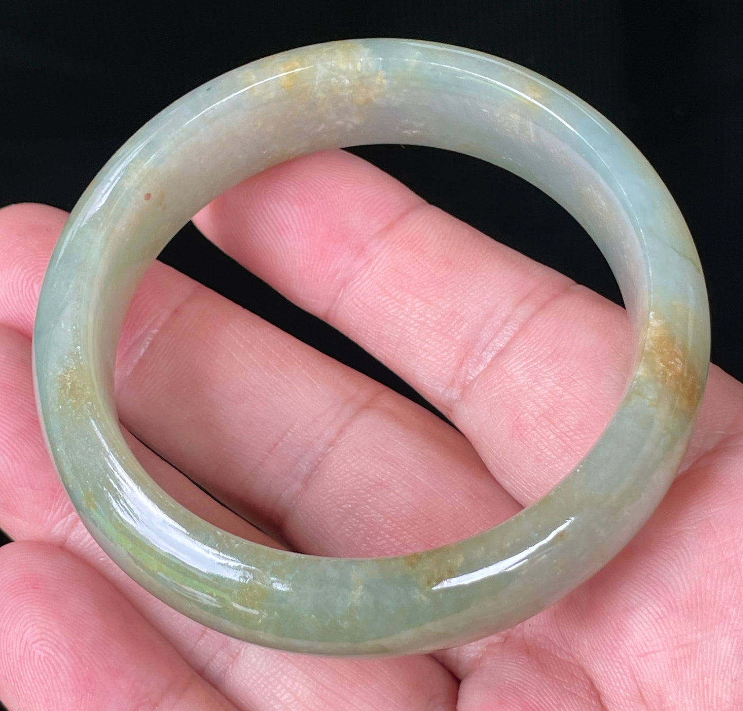 Natural Burmese Jadeite Jade Bangle – Icy Apple Green with Honey Hues – 55.2 mm – JB076