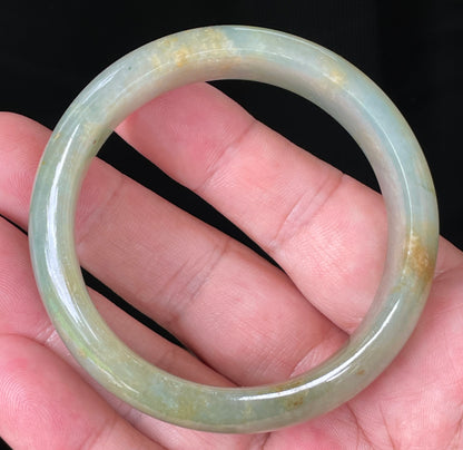 Natural Burmese Jadeite Jade Bangle – Icy Apple Green with Honey Hues – 55.2 mm – JB076