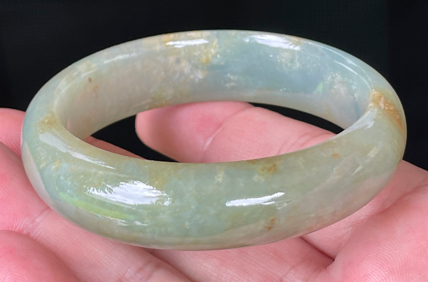 Natural Burmese Jadeite Jade Bangle – Icy Apple Green with Honey Hues – 55.2 mm – JB076
