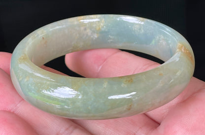 Natural Burmese Jadeite Jade Bangle – Icy Apple Green with Honey Hues – 55.2 mm – JB076