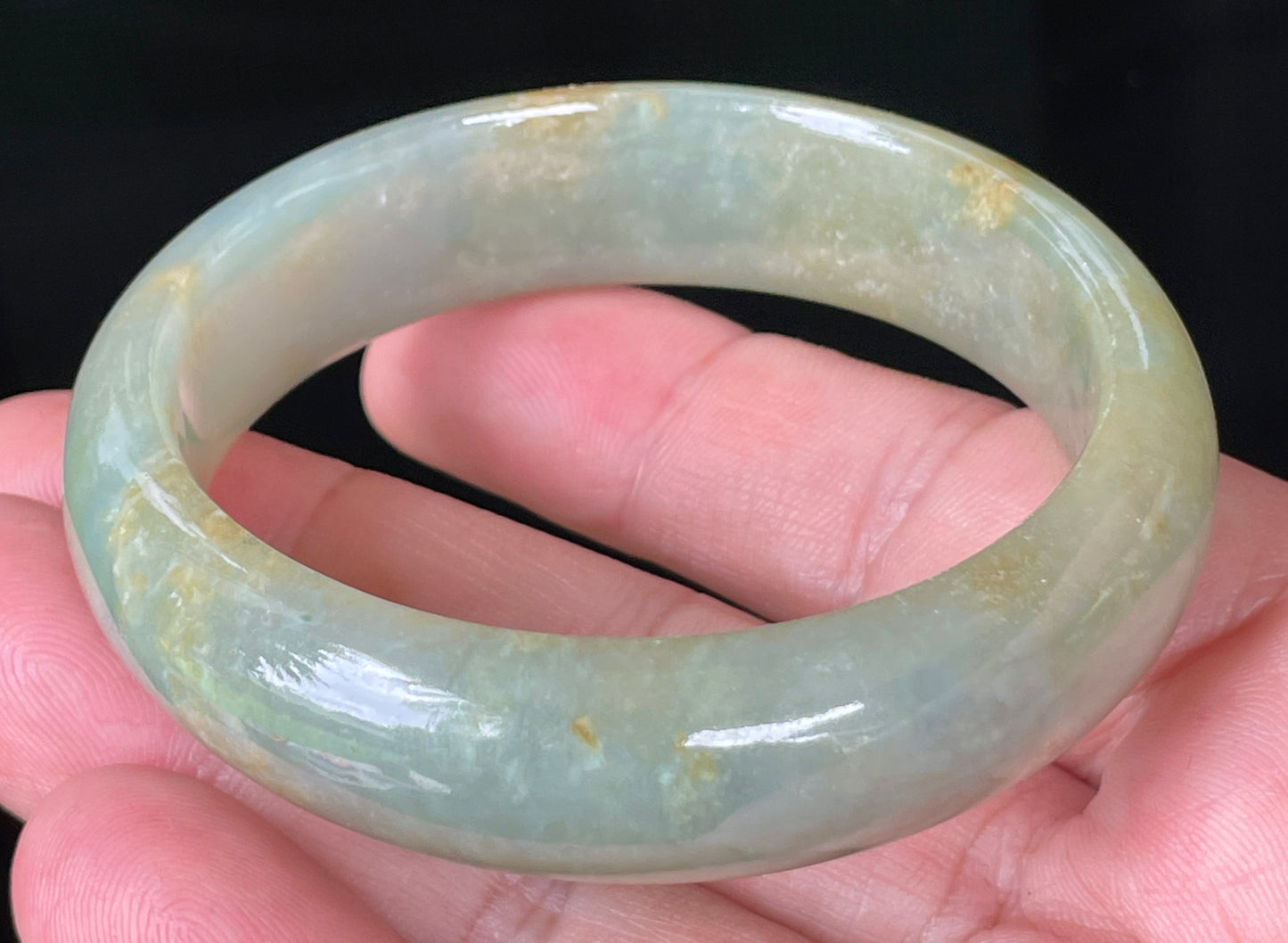 Natural Burmese Jadeite Jade Bangle – Icy Apple Green with Honey Hues – 55.2 mm – JB076