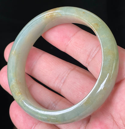 Natural Burmese Jadeite Jade Bangle – Icy Apple Green with Honey Hues – 55.2 mm – JB076