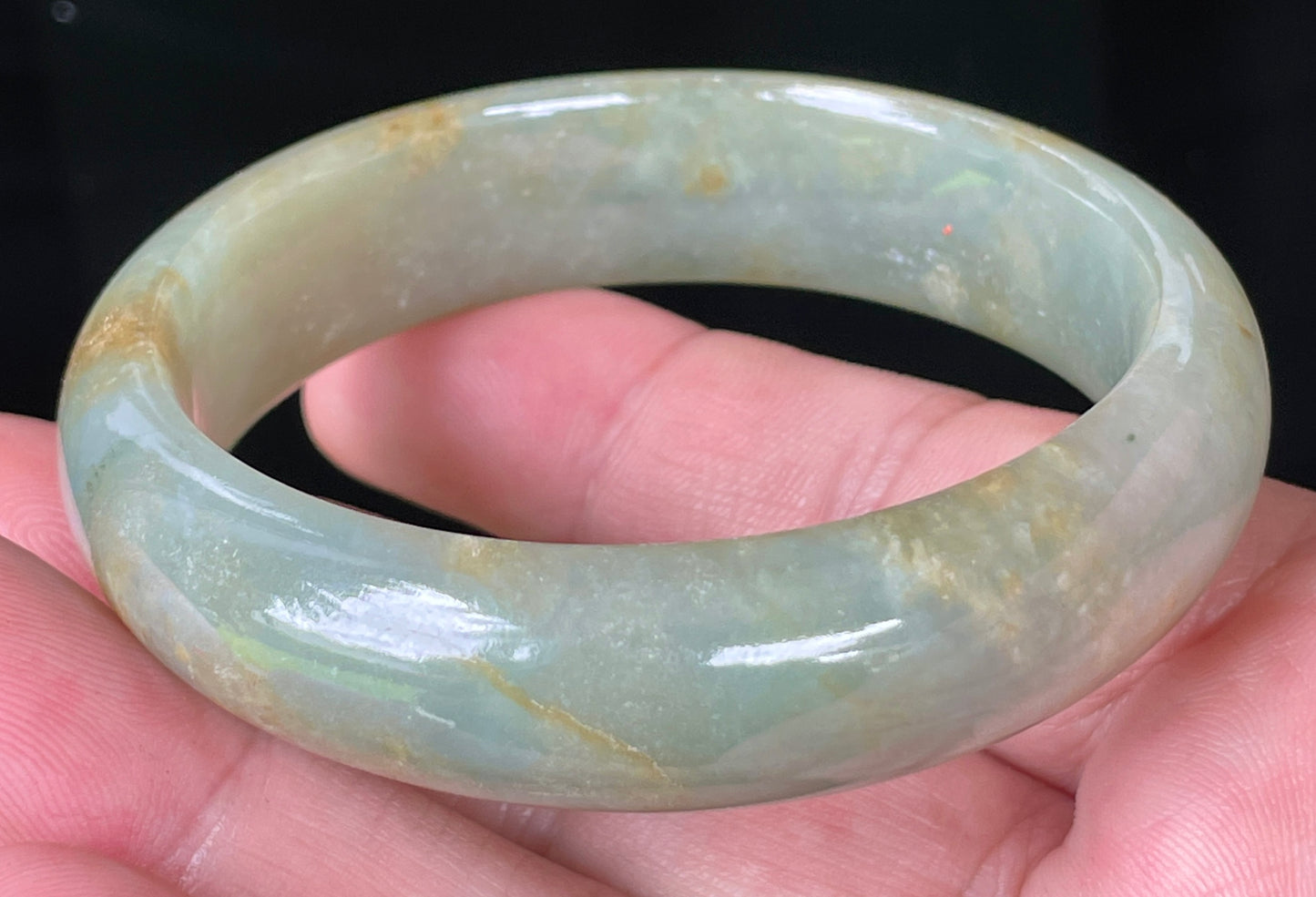 Natural Burmese Jadeite Jade Bangle – Icy Apple Green with Honey Hues – 55.2 mm – JB076