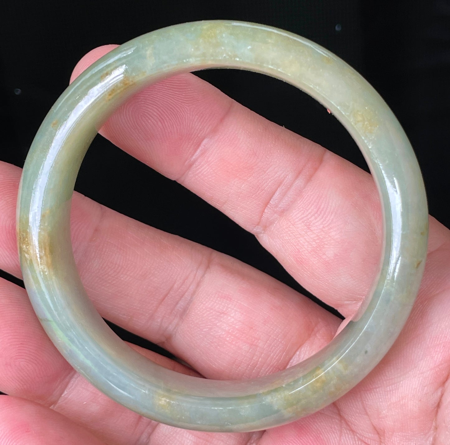 Natural Burmese Jadeite Jade Bangle – Icy Apple Green with Honey Hues – 55.2 mm – JB076