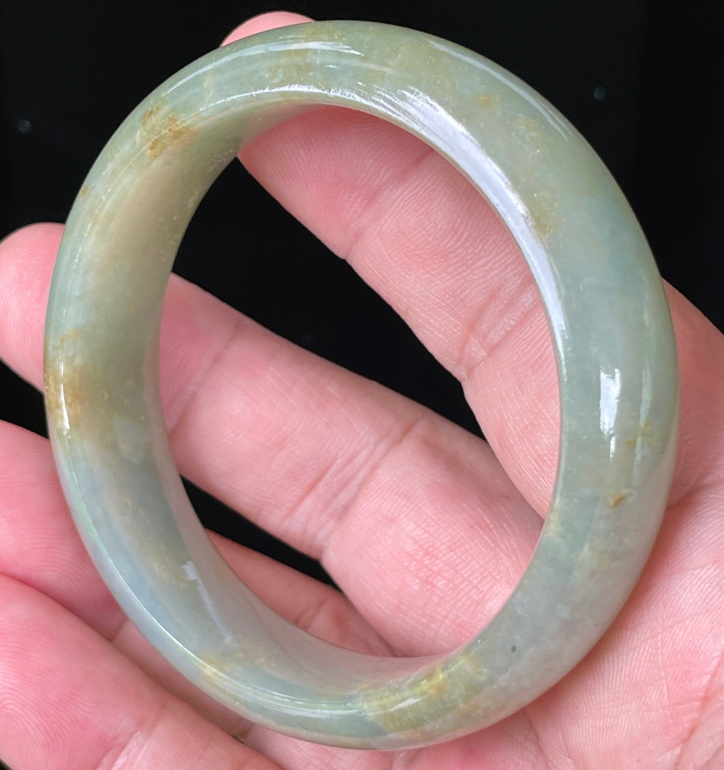 Natural Burmese Jadeite Jade Bangle – Icy Apple Green with Honey Hues – 55.2 mm – JB076