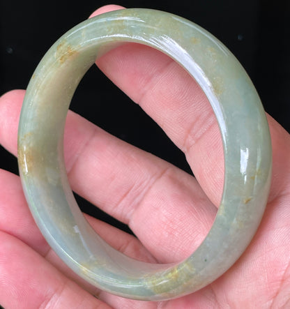 Natural Burmese Jadeite Jade Bangle – Icy Apple Green with Honey Hues – 55.2 mm – JB076