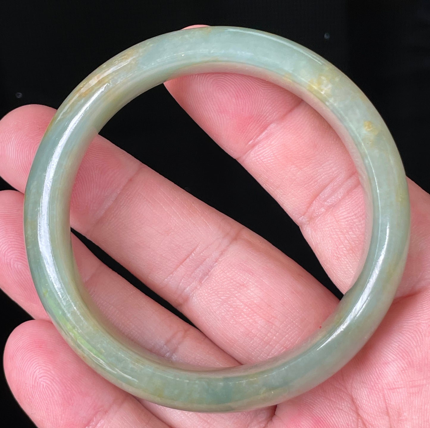 Natural Burmese Jadeite Jade Bangle – Icy Apple Green with Honey Hues – 55.2 mm – JB076