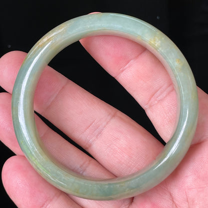 Natural Burmese Jadeite Jade Bangle – Icy Apple Green with Honey Hues – 55.2 mm – JB076