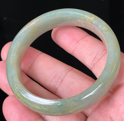 Natural Burmese Jadeite Jade Bangle – Icy Apple Green with Honey Hues – 55.2 mm – JB076