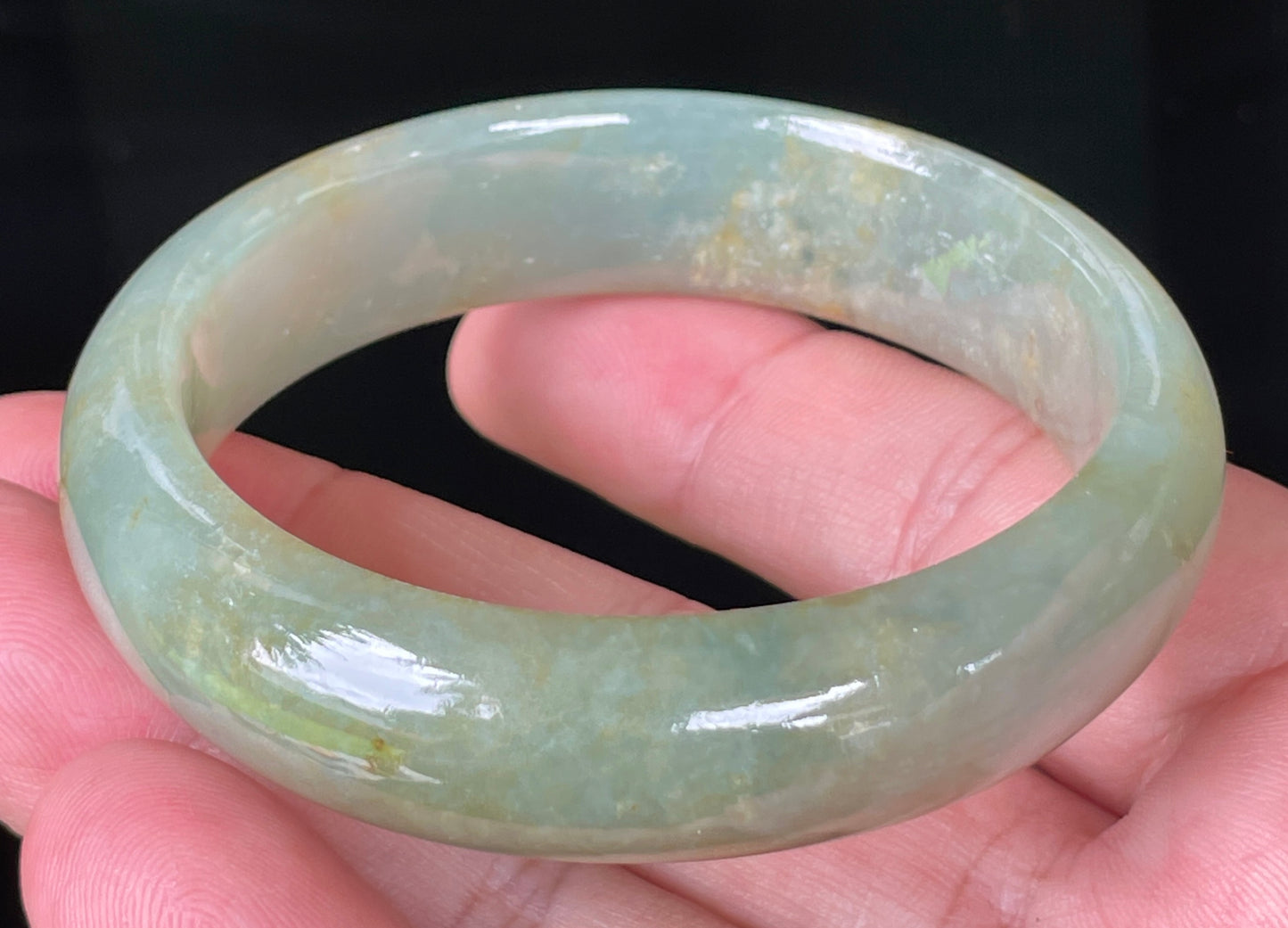 Natural Burmese Jadeite Jade Bangle – Icy Apple Green with Honey Hues – 55.2 mm – JB076