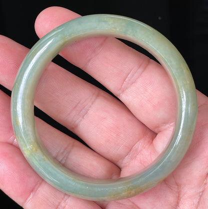 Natural Burmese Jadeite Jade Bangle – Icy Apple Green with Honey Hues – 55.2 mm – JB076