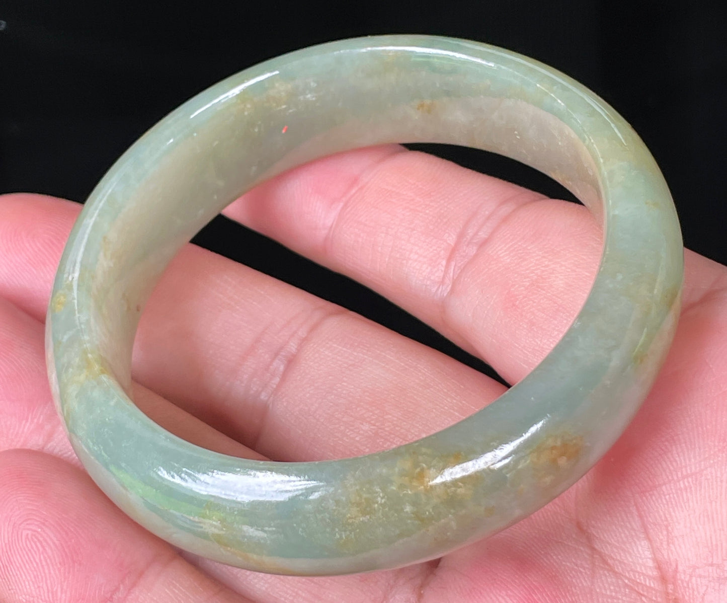 Natural Burmese Jadeite Jade Bangle – Icy Apple Green with Honey Hues – 55.2 mm – JB076