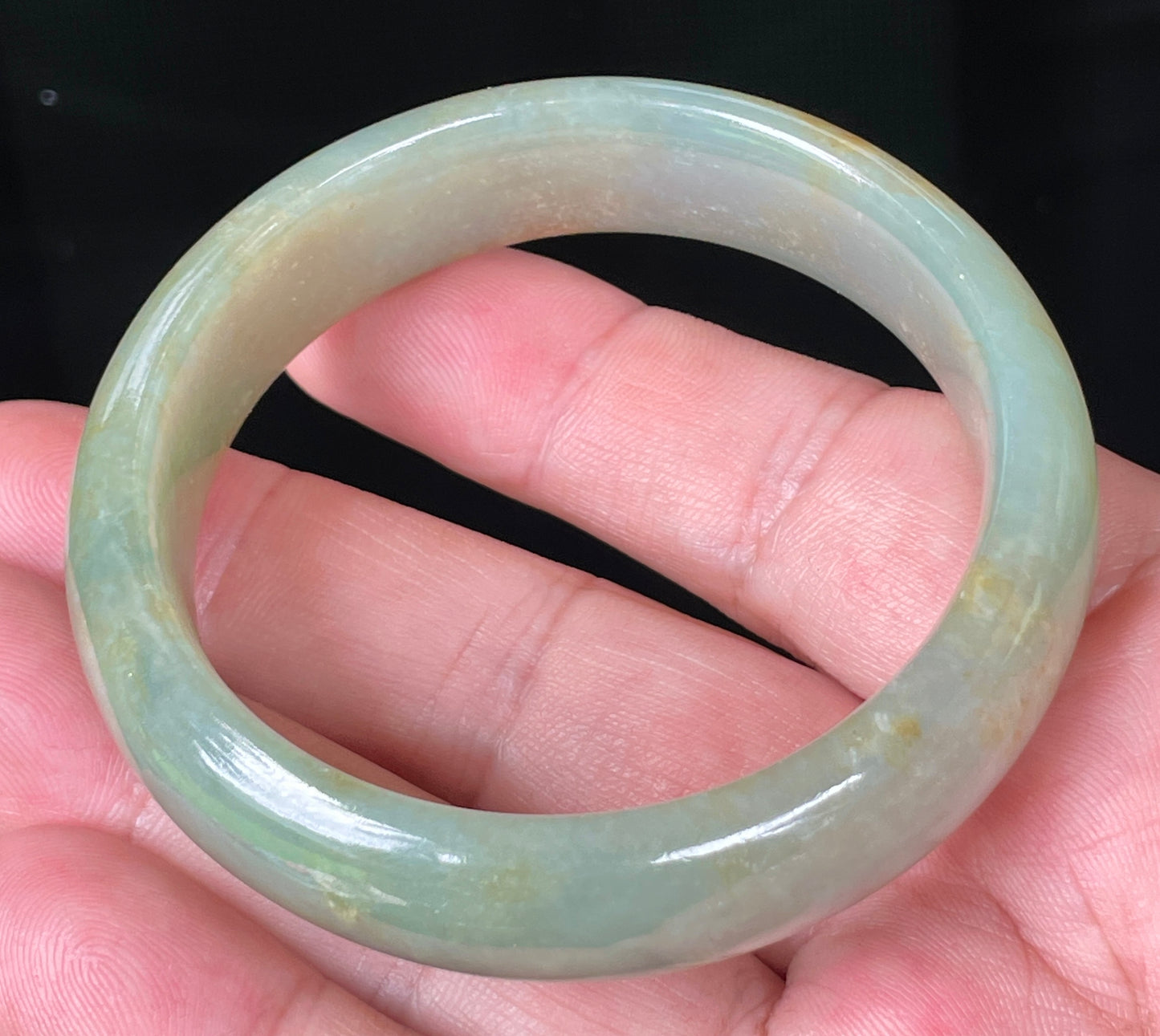Natural Burmese Jadeite Jade Bangle – Icy Apple Green with Honey Hues – 55.2 mm – JB076