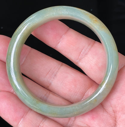 Natural Burmese Jadeite Jade Bangle – Icy Apple Green with Honey Hues – 55.2 mm – JB076
