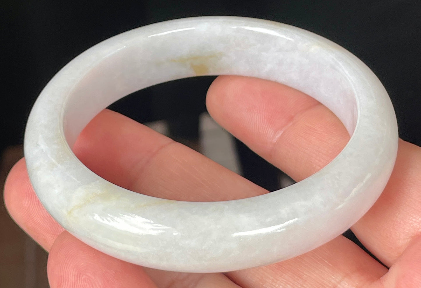 Natural Certified Burmese Jadeite Jade Bangle – Icy Light Lavender, Milky White with Honey Hues – 57mm – JB359