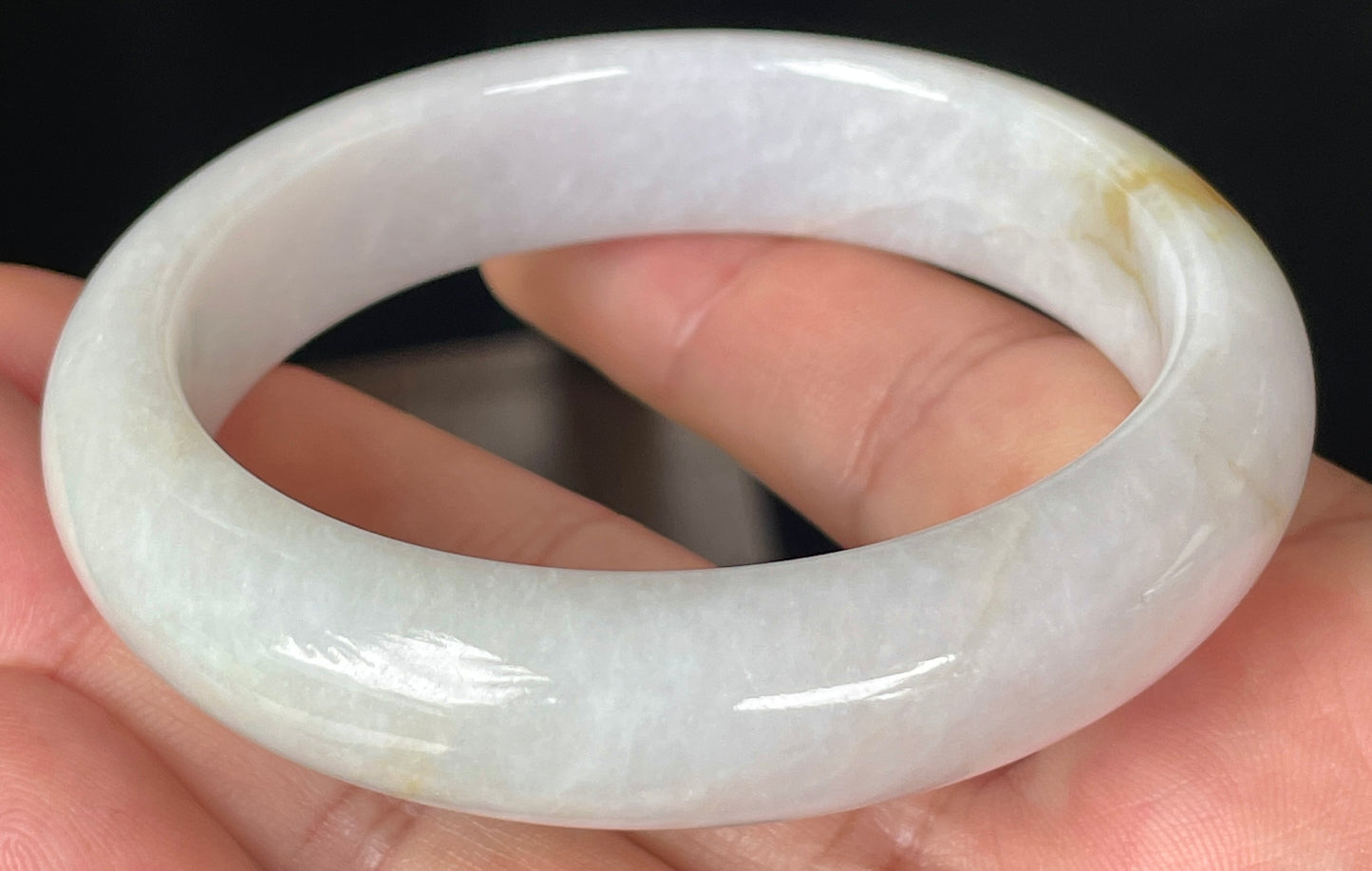Natural Certified Burmese Jadeite Jade Bangle – Icy Light Lavender, Milky White with Honey Hues – 57mm – JB359