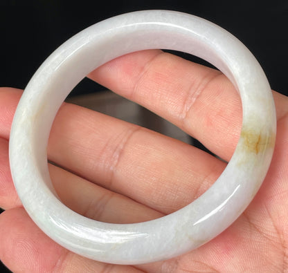 Natural Certified Burmese Jadeite Jade Bangle – Icy Light Lavender, Milky White with Honey Hues – 57mm – JB359