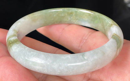 Natural Burmese Jadeite Jade Bangle – Icy Greyish Milky White with Apple Green Hues – 57 mm – JB360
