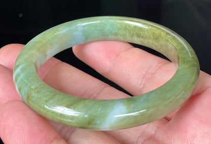 Natural Certified Burmese Jadeite Jade Bangle – Icy Forest Green with Bluish and Milky White Hues – 54.7mm – JB353