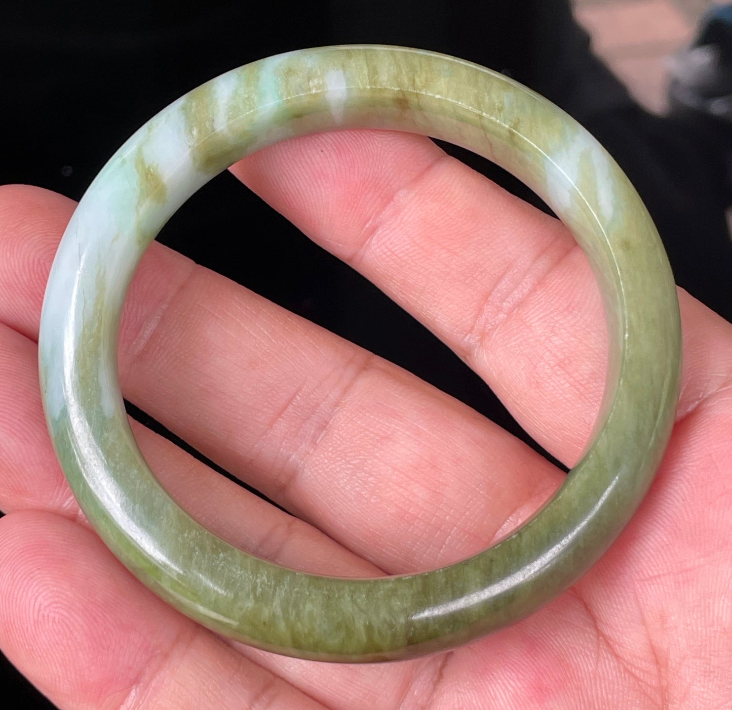 Natural Certified Burmese Jadeite Jade Bangle – Icy Forest Green with Bluish and Milky White Hues – 54.7mm – JB353