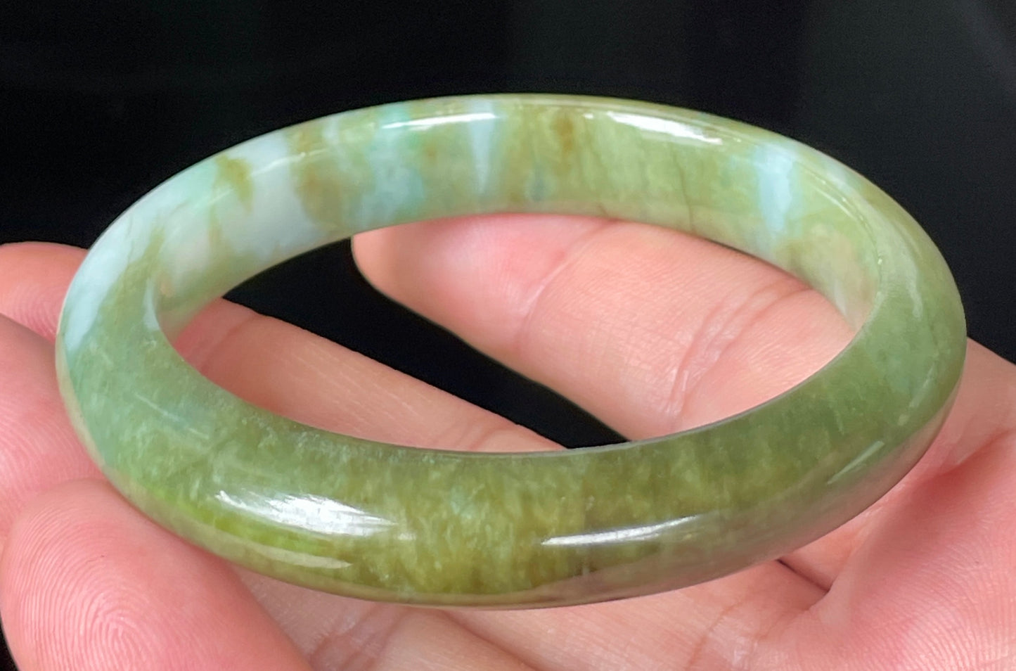 Natural Certified Burmese Jadeite Jade Bangle – Icy Forest Green with Bluish and Milky White Hues – 54.7mm – JB353