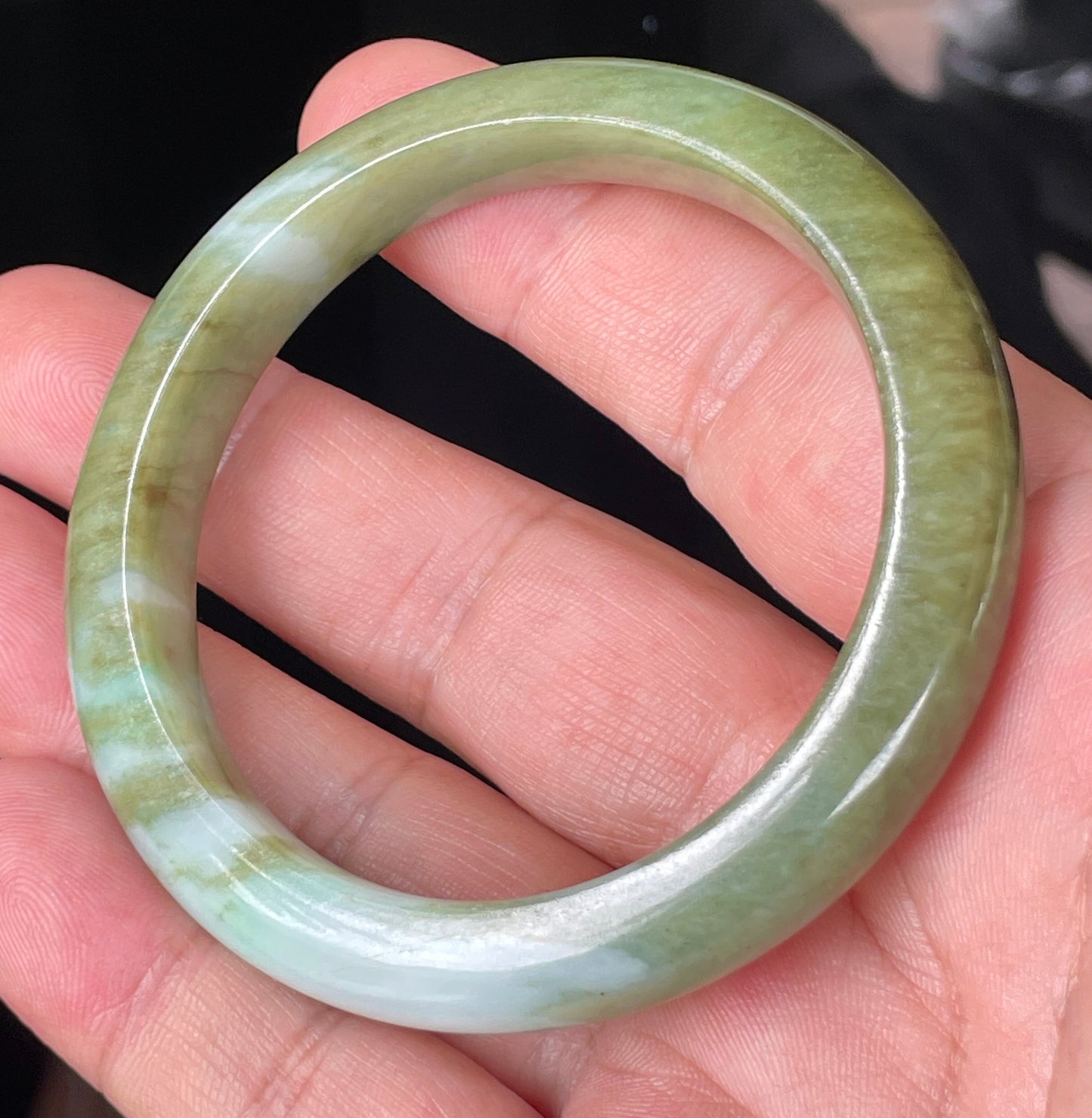 Natural Certified Burmese Jadeite Jade Bangle – Icy Forest Green with Bluish and Milky White Hues – 54.7mm – JB353
