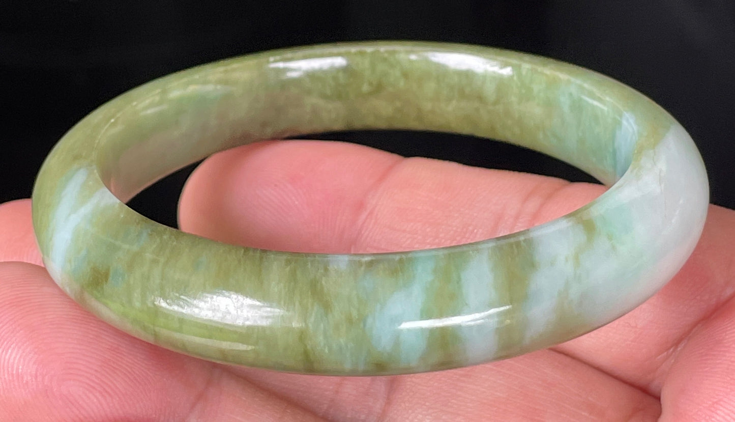 Natural Certified Burmese Jadeite Jade Bangle – Icy Forest Green with Bluish and Milky White Hues – 54.7mm – JB353