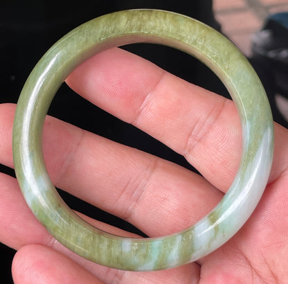 Natural Certified Burmese Jadeite Jade Bangle – Icy Forest Green with Bluish and Milky White Hues – 54.7mm – JB353